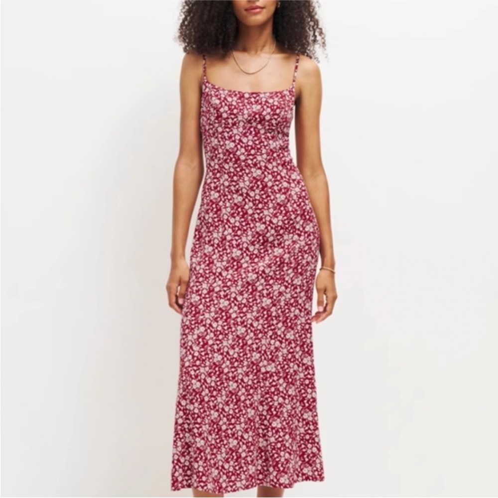 Reformation Red Floral Midi Slip Dress